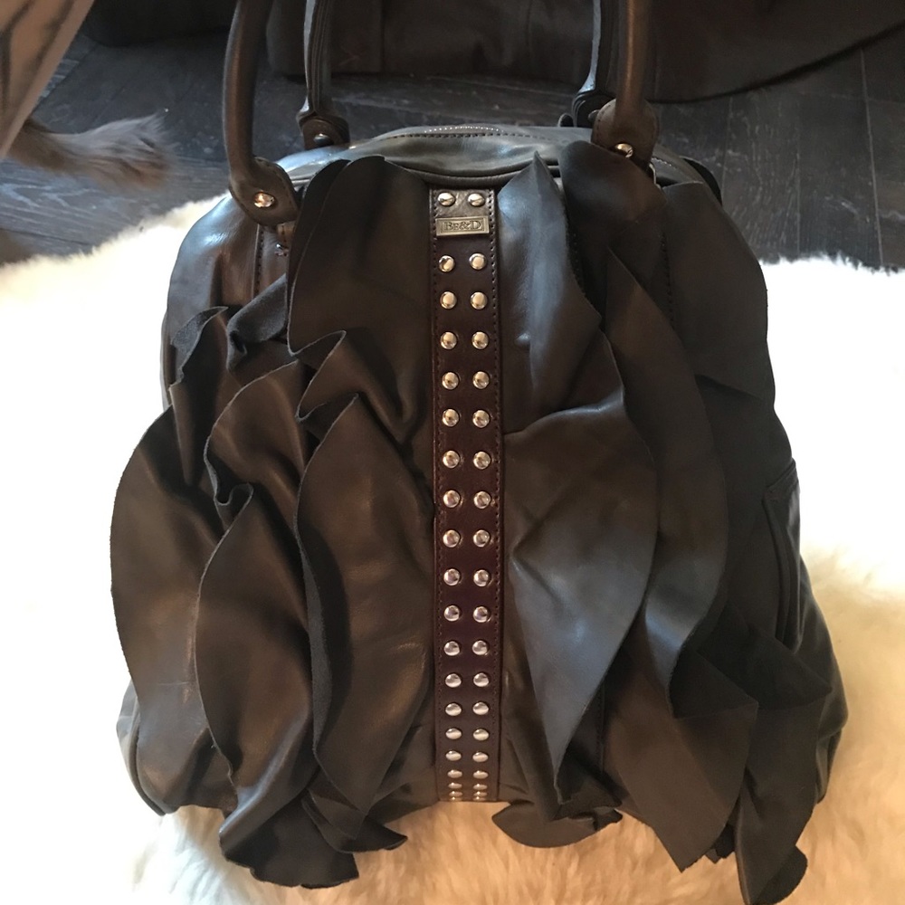 Be&D TOTE GREY RUFFLED LEATHER SHOULDER HANDBAG
